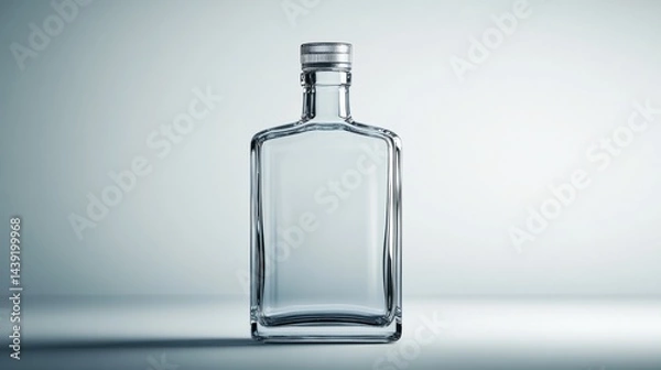 Fototapeta Transparent empty bottle isolated on a white background. The bottle has delicate imperfections, showing realistic reflections