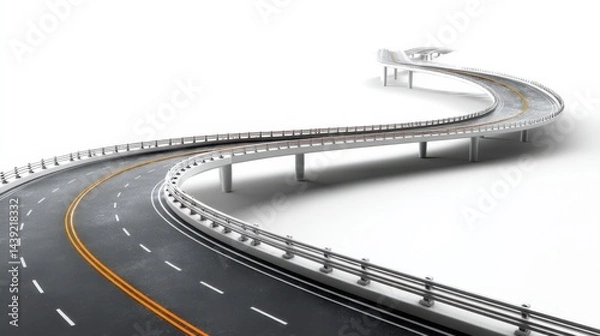 Fototapeta Winding road overpass with an architectural design against a minimalistic background