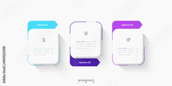 Fototapeta Vector Infographic label design template with icons and 3 options or steps. Can be used for process diagram, presentations, workflow layout, banner, flow chart, info graph.