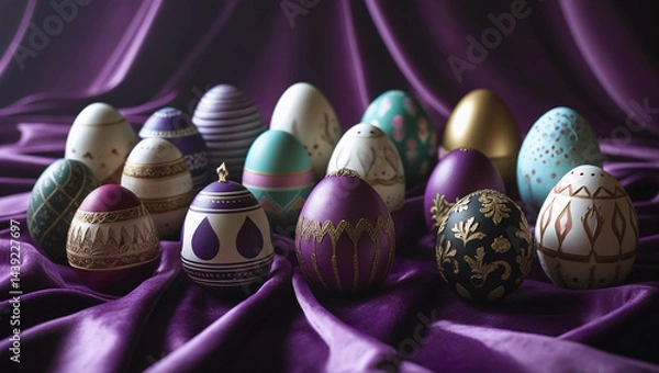 Obraz Easter eggs on a purple backdrop.  Easter.