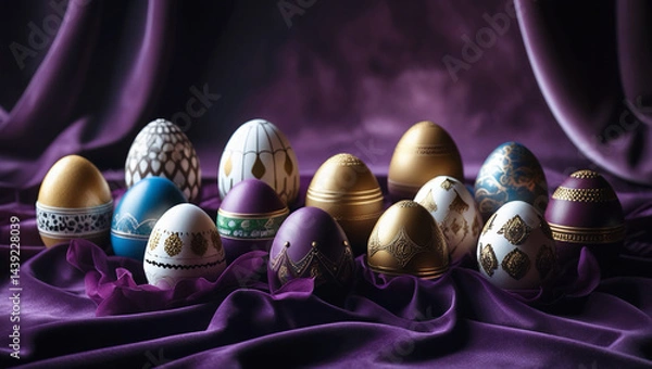 Obraz Easter eggs on a purple backdrop.  Easter.