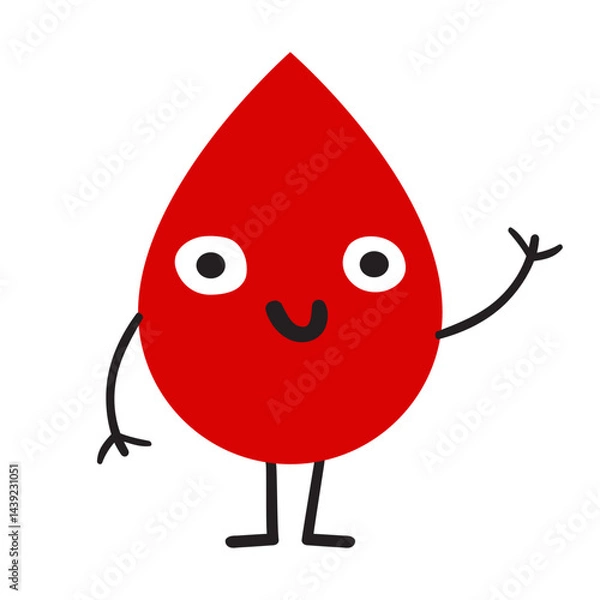 Fototapeta Cute little drop of blood. Flat vector design. Hand drawn illustration on white background.