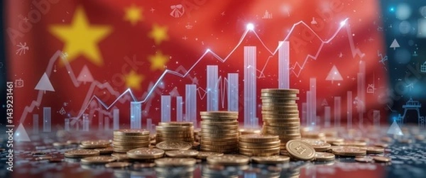 Obraz conomic Growth Visual with Currency Stacks and Data Charts Symbolizing Market Expansion, Business Strategy, and Global Investment Dynamics in Modern Finance