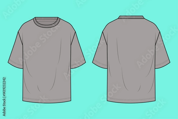 Fototapeta Men's crew neck drop shoulder T-shirt fashion flat sketch technical drawing template front and back views.