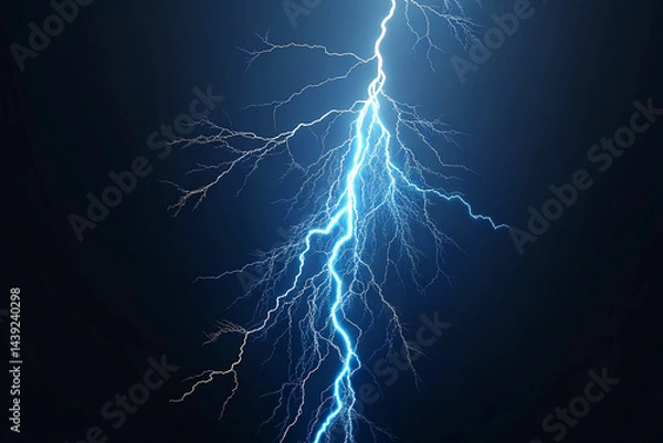 Fototapeta Blue lightning with dark background, 3d rendering isolated on white background.