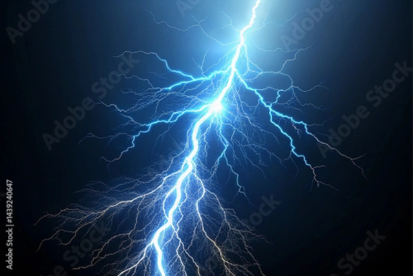 Fototapeta Blue lightning with dark background, 3d rendering isolated on white background.