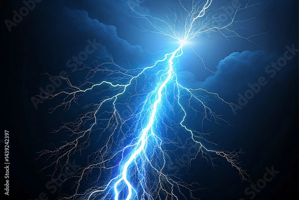 Fototapeta Blue lightning with dark background, 3d rendering isolated on white background.