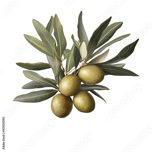 Fototapeta Closeup olive branch with light beige olives on dark background