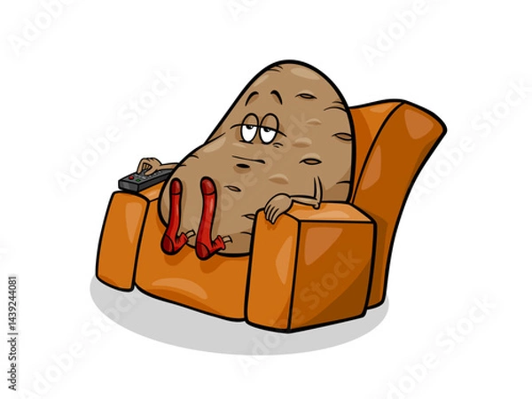 Fototapeta Lazy Potato Watching TV and Relaxing in Comfortable Armchair