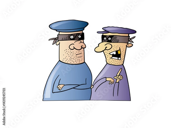 Fototapeta Two Characters Wearing Bandit Masks Thinking About Committing a Crime
