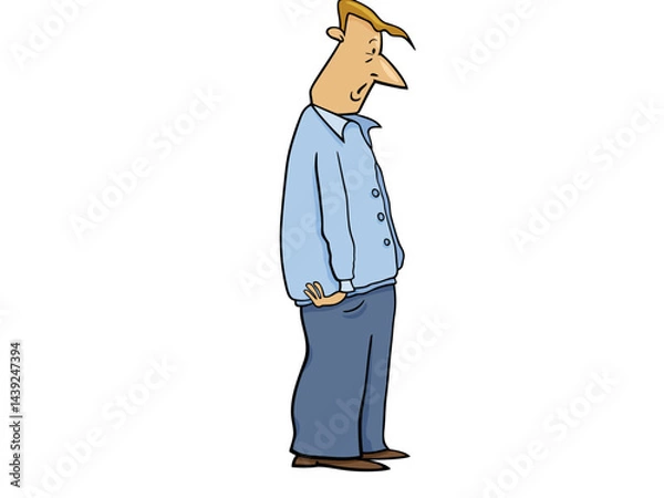 Fototapeta A Cartoon Man Depicted with a Sad Demeanor and Hunched Posture