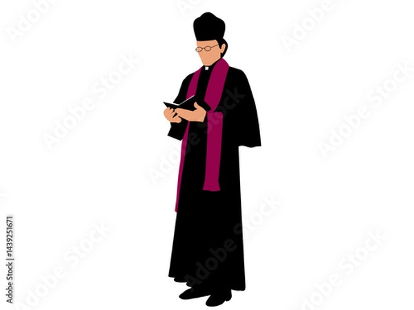 Fototapeta A Priest with a Purple Stole Reading From a Book