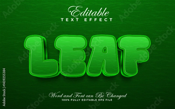 Fototapeta Vector Leaf editable text effect in textured style