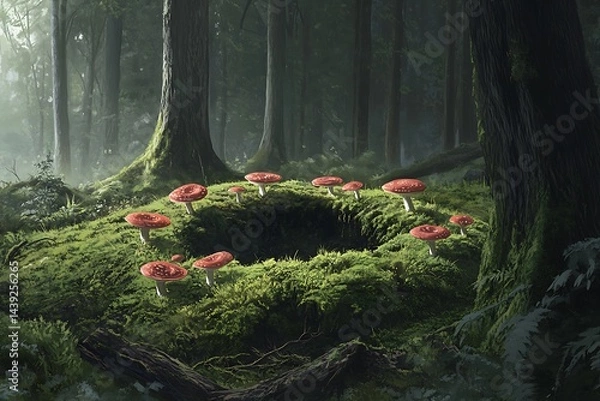 Fototapeta mushrooms and tree in the forest