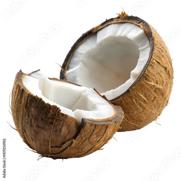 Obraz Fresh Halved Coconut A Tropical Delight isolated on transparent background