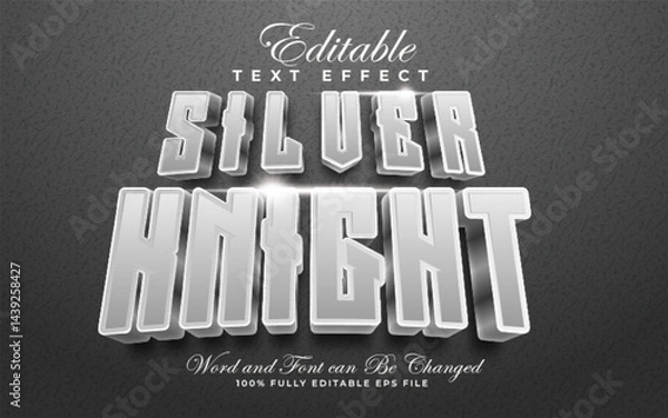 Fototapeta Silver Knight editable text effect in glowing style