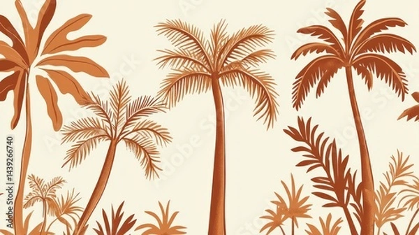 Fototapeta Tropical palm trees, sunset, background, beach illustration, design