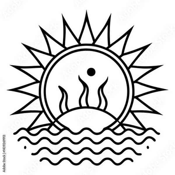 Fototapeta Hot Scorching Day Silhouette Drawing Isolated on transparent background