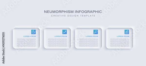 Fototapeta Four steps vector infographic design template with small icons and place for data. Neumorphism style white infographic template