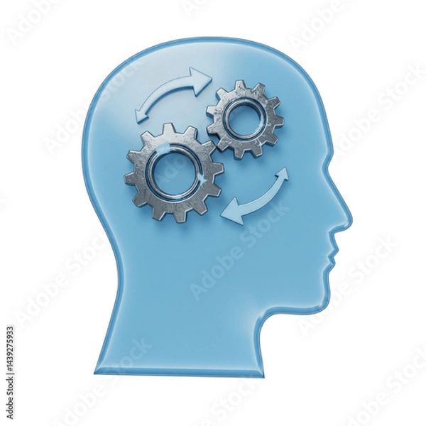 Obraz Human Profile with Gears Inside Brain Mental Activity Cognitive Process