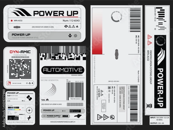 Fototapeta Label pack design. Vector graphic asset for streetwear design. Retro futuristic element in Y2K for apparel, clothing and poster design