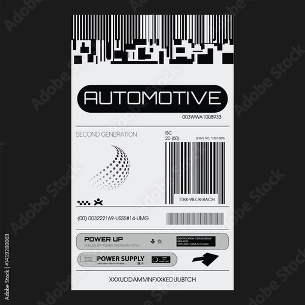 Fototapeta Label pack design. Vector graphic asset for streetwear design. Retro futuristic element in Y2K for apparel, clothing and poster design