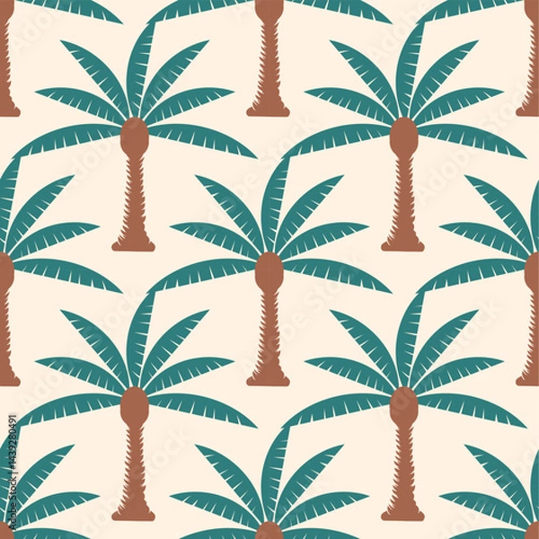 Fototapeta Seamless palm tree pattern featuring tropical botanical elements. This design is perfect for summer.	