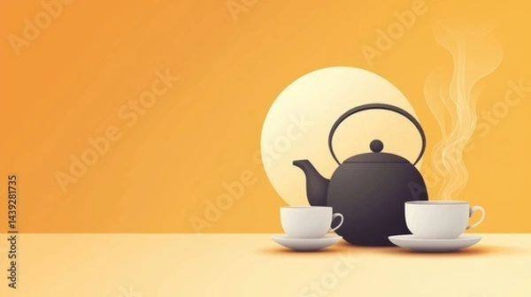 Obraz A calming image of teapot and teacup. The scene evokes a sense of relaxation and warmth.