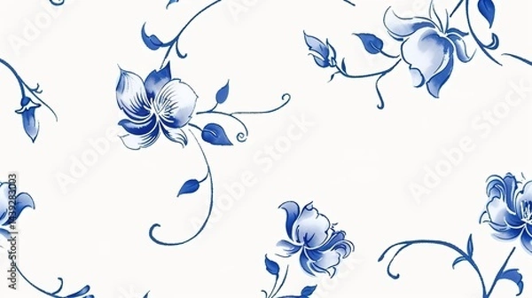Obraz This image showcases a classic blue - and - white porcelain - inspired border. Delicate blue floral motifs wind gracefully on a white background, exuding an elegant charm.