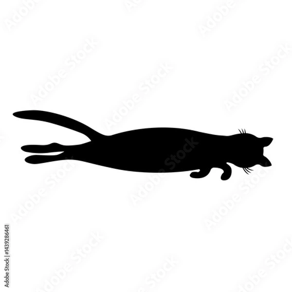 Obraz Cartoon black silhouette of a sleeping black cat isolated on a white background.Vector illustration of a funny pet.