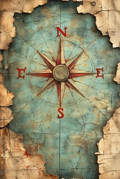 Fototapeta compass painting on an old map
