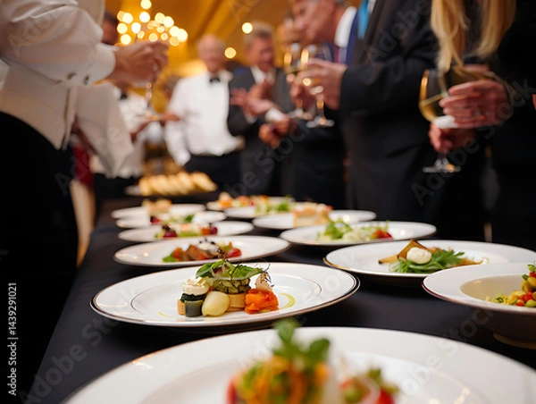 Fototapeta Guests Enjoying Appetizers at Elegant Gala Event