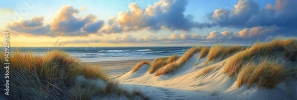 Fototapeta Ocean view sunset image, dunes.