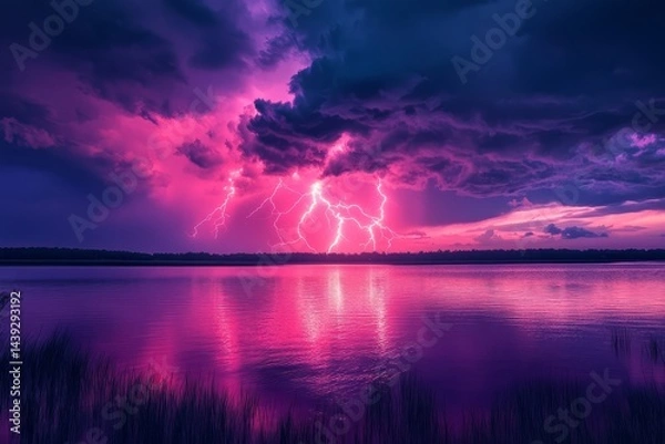 Fototapeta Enchanting image: purple lightning storm.