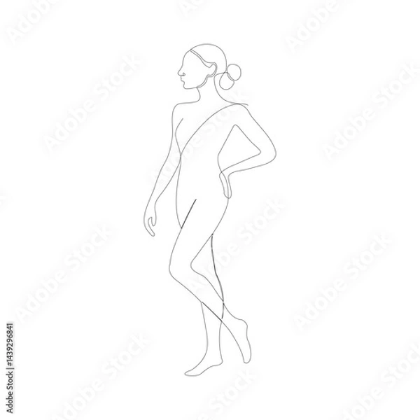 Fototapeta Minimalist One Line Art of Elegant Woman  Fashion Model Pose  Continuous Line Drawing
