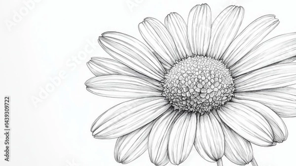 Obraz Black and White Flower Sketch with Detailed Petals and Center, Nature-Inspired Art Design for Home or Office Decor