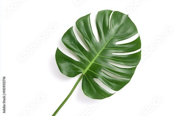 Fototapeta Lush green Monstera leaf isolated on white background, showcasing its unique split design