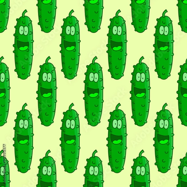 Fototapeta Seamless cucumber pattern. Colored cucumber background. Doodle vector illustration with cucumber