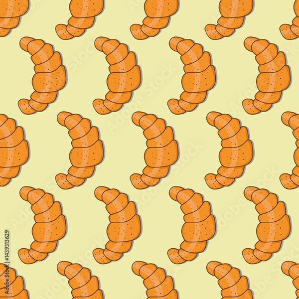 Fototapeta Seamless pattern with croissant. Hand drawn croissant on beige background