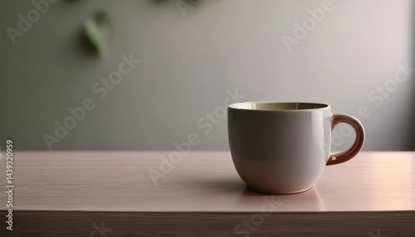 Fototapeta Matte ceramic coffee cup on a clean table surface with muted tones, large area of negative space