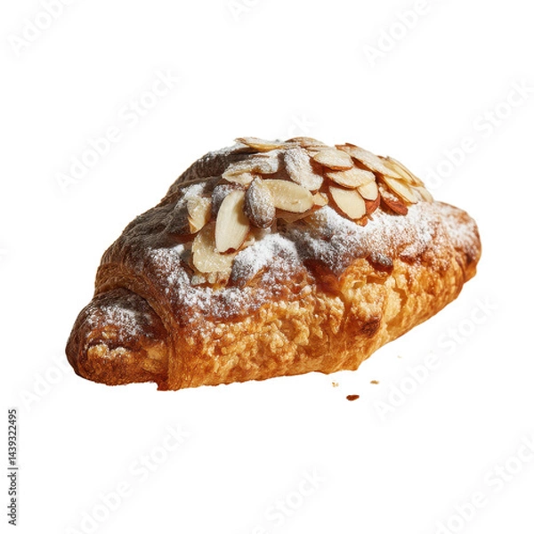 Fototapeta Delicious Almond Croissant Pastry Sprinkled with Powdered Sugar Perfect for Breakfast or Dessert