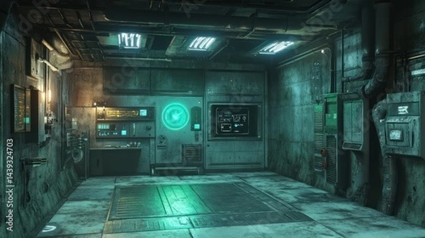 Obraz Mysterious Futuristic Underground Bunker: A Cyberpunk Sci-fi Corridor