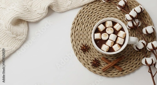 Obraz Enjoying Hot Chocolate with Marshmallows and Cozy Blanket Still Life