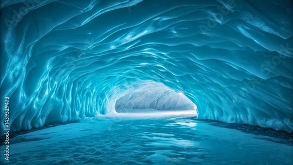Obraz Majestic Ice Cave with Soft Blue Illuminations and Intricate Ice Formations