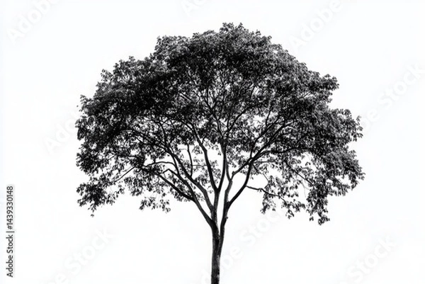 Fototapeta Silhouetted tree against a white background, showcasing intricate leaf patterns and shape