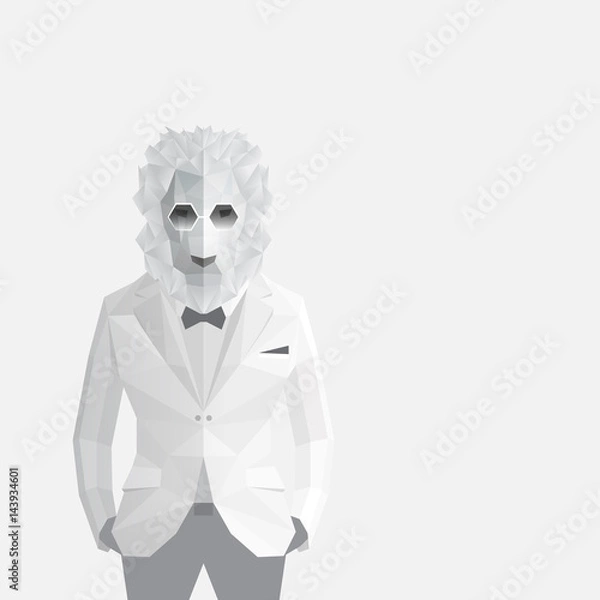 Obraz Stylish lion in white jacket .White background.