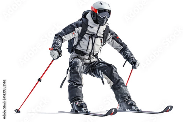 Fototapeta Original Skiing Performance with Futuristic Equipment Isolated On White Background.