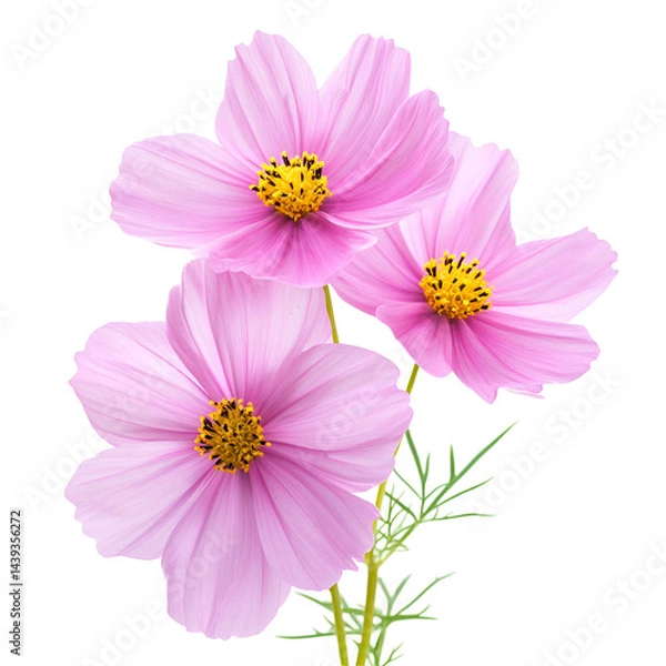 Fototapeta Three delicate pink cosmos flowers close up