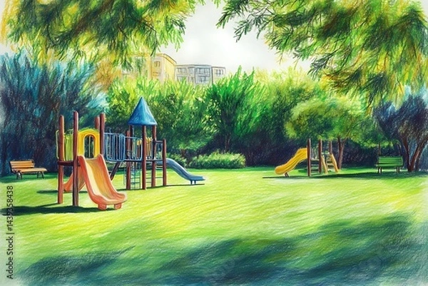 Fototapeta a crayon illustration of playground in the park