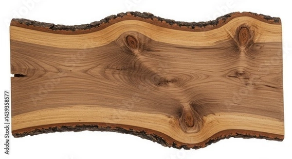 Fototapeta Natural wood slab with bark edge texture for rustic designs or furniture